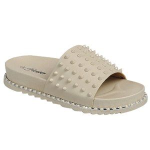 New Beige Studded Comfy Sole Slide Slipper Sandals